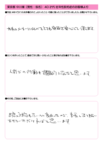 中川様(仮名) 40歳 富山県 (男性) 男性型脱毛・ファッション用途