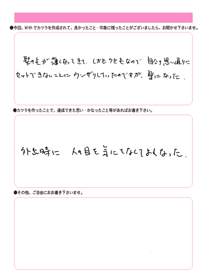井上様(仮名) 52歳 大阪府 (男性) 男性型脱毛・ファッション用途