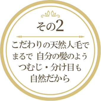 天然人毛で、まるで自分の髪。つむじ、分け目も自然