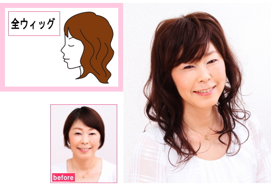 頭全体をおおう全かつら（フルウィッグ）女性